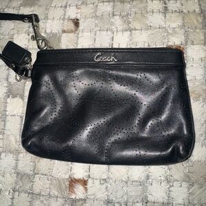 Coach Signature Black Leather with Stitched Logo Wristlet